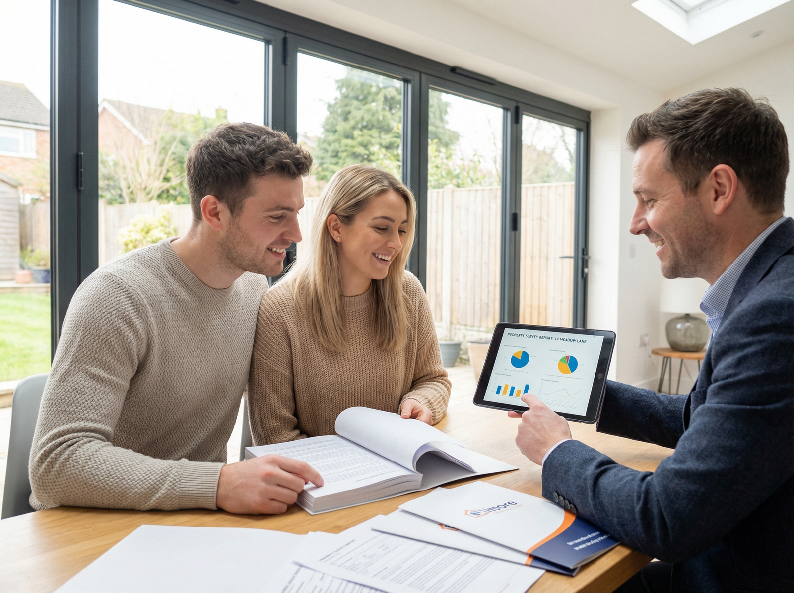 Happy couple receiving comprehensive property survey report